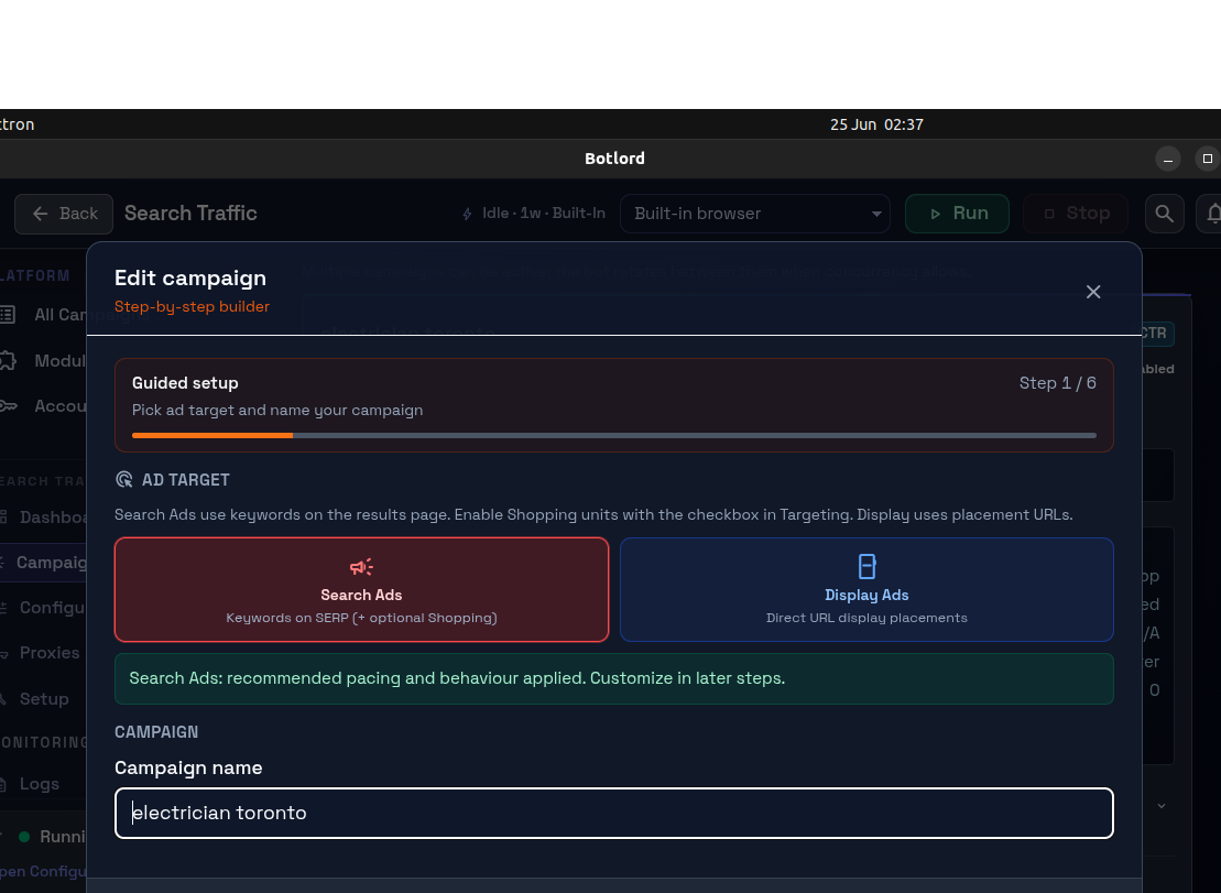 Campaign builder showing session shape settings