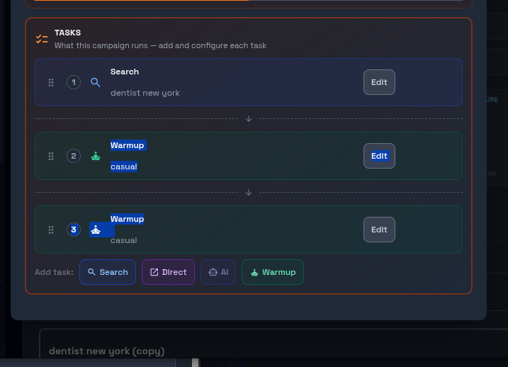 Campaign tasks list panel