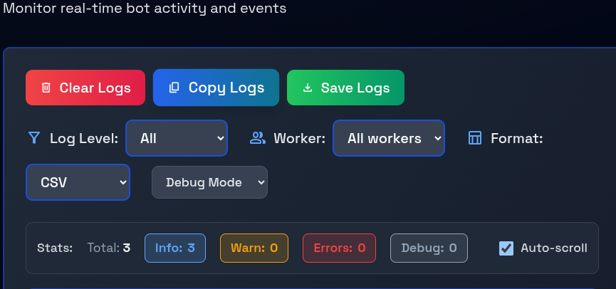Streaming traffic bot logs showing play session output