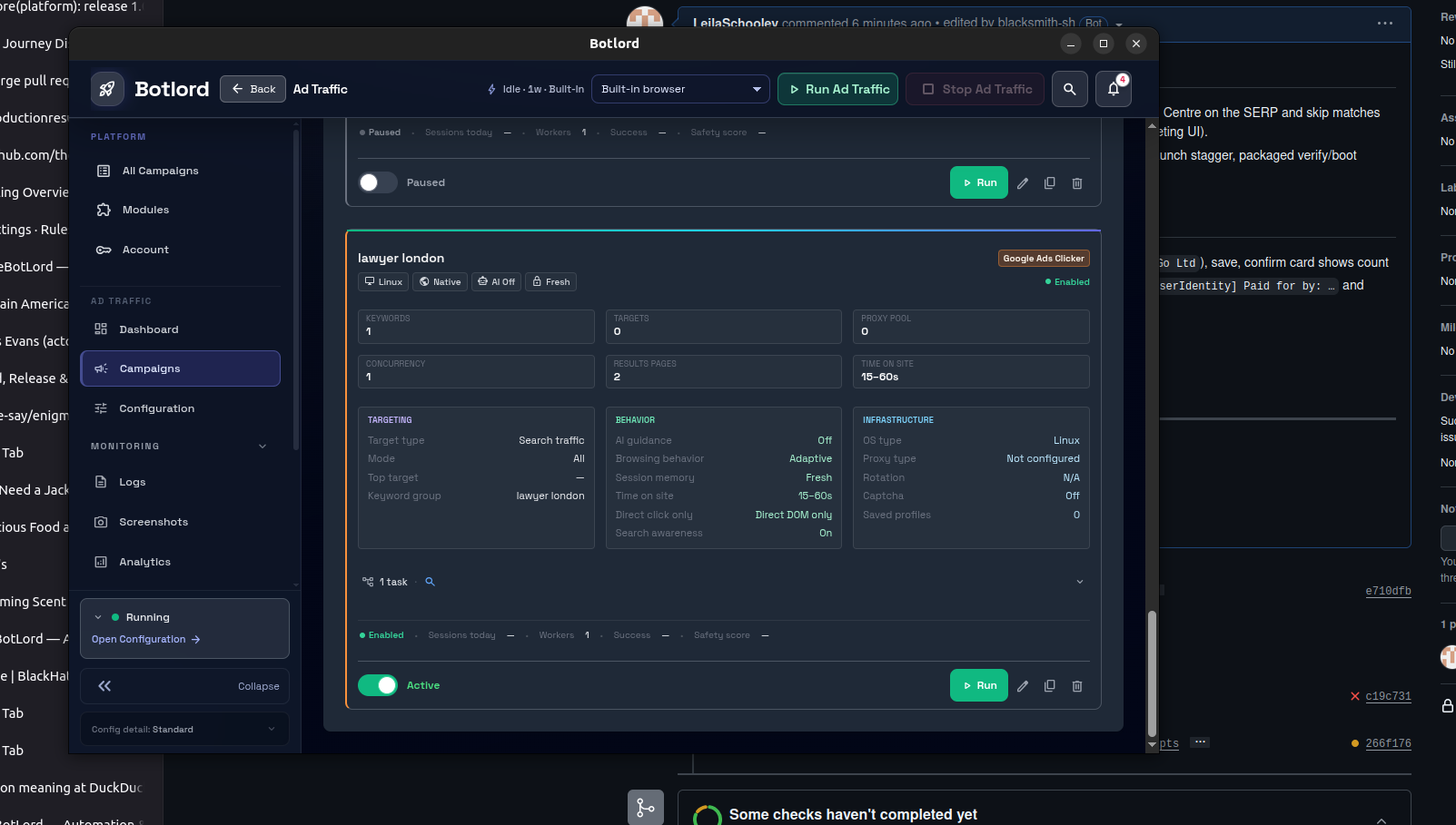 Streaming traffic campaign view with track list